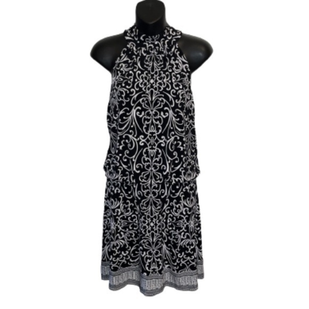 White House Black Market black/white print halter mini dress size XS